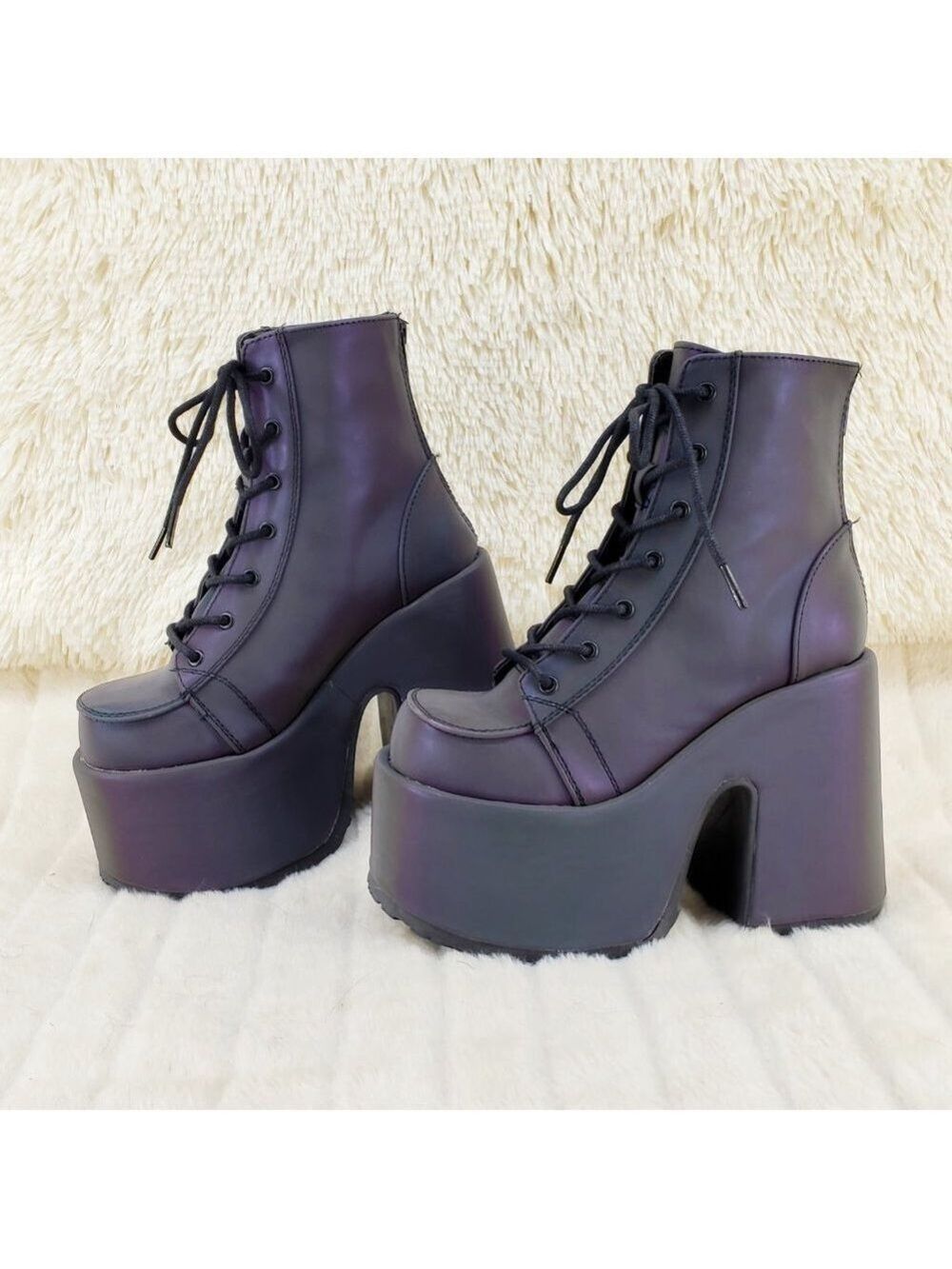 Camel Purple Green Reflective Rave Royalty Festival Platform Ankle Boots - Picture 1 of 15